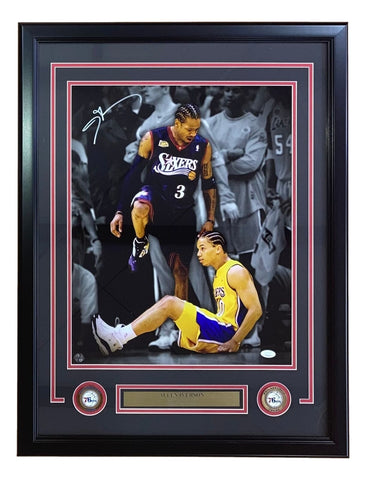 Allen Iverson Signed Framed 16x20 Philadelphia 76ers Lue Step Over Photo JSA ITP