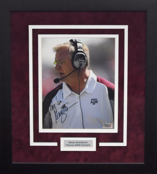 MIKE SHERMAN AUTOGRAPHED TEXAS A&M AGGIES 8x10 FRAMED PHOTO COA