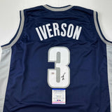 Autographed/Signed Allen Iverson Georgetown Blue College Jersey PSA/D