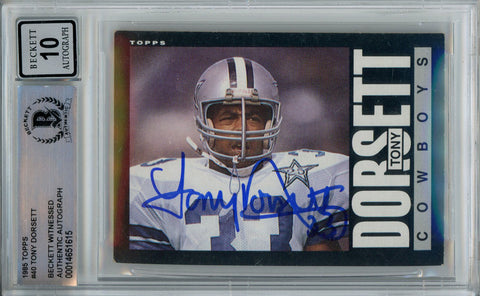 Tony Dorsett Autographed 1985 Topps #40 Trading Card Beckett 10 Slab 39233