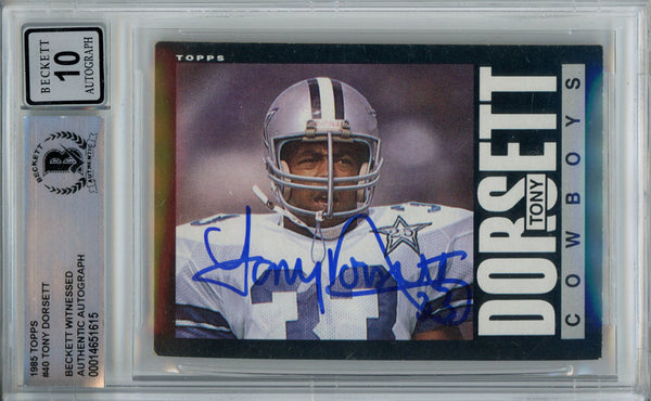 Tony Dorsett Autographed 1985 Topps #40 Trading Card Beckett 10 Slab 39233