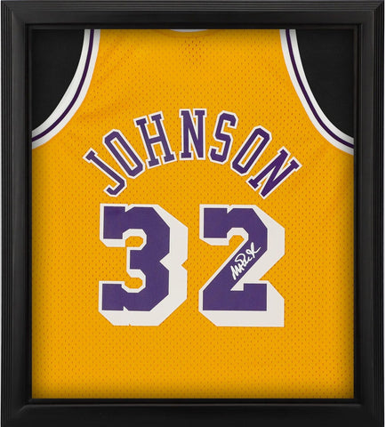Magic Johnson Lakers FRMD Signed Mitchell & Ness Gold Swingman Jersey Shadowbox