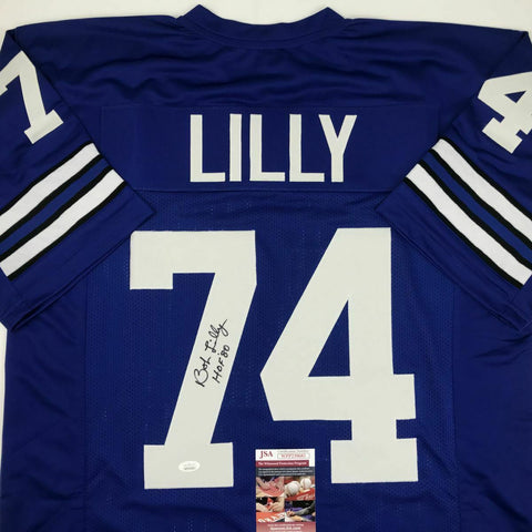 Autographed/Signed BOB LILLY HOF 80 Dallas Retro Blue Football Jersey JSA COA