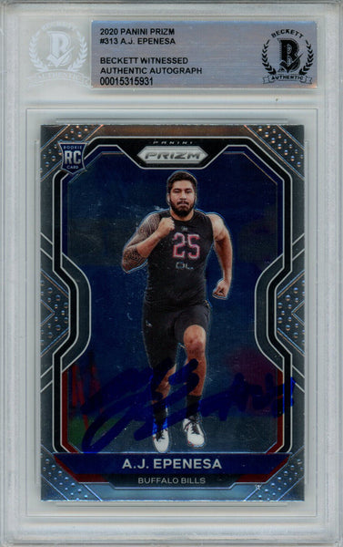 AJ Epenesa Autographed 2020 Panini Prizm #313 Rookie Card BAS Slab 38510