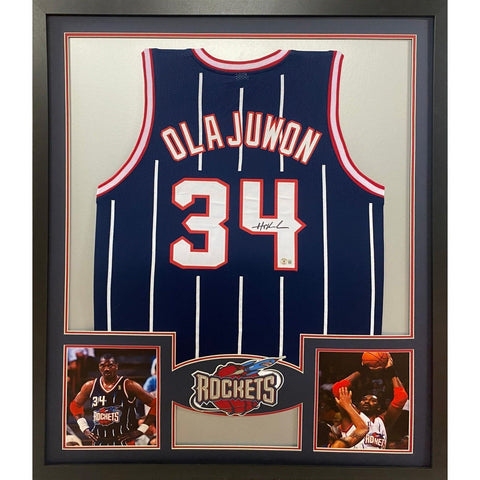 Hakeem Olajuwon Autographed Signed Framed Houston Rockets Modern Jersey JSA