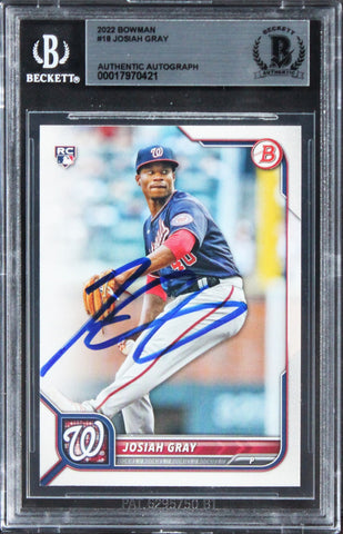 Nationals Josiah Gray Authentic Signed 2022 Bowman #18 Rookie Card BAS Slabbed