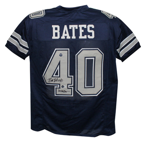 Bill Bates Autographed/Signed Pro Style Blue XL Jersey 3x Champs Beckett 39299
