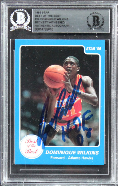 Hawks Dominique Wilkins "HOF 06" Signed 1986 Star BOTB #14 Card BAS Slabbed