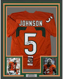 FRAMED Autographed/Signed ANDRE JOHNSON 35x39 Orange Jersey JSA COA