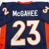 Autographed/Signed Willis McGahee Denver Blue Football Jersey JSA COA