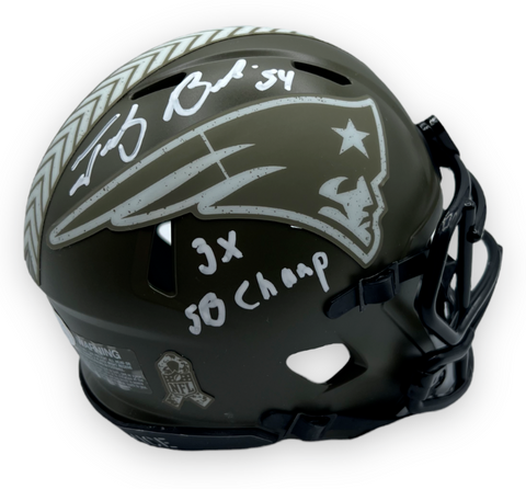 Tedy Bruschi Signed Autographed STS Patriots Mini Helmet w/ "3x SB Champ" JSA