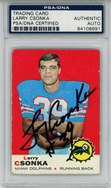 Larry Csonka Autographed/Signed 1969 Topps #120 Trading Card Slabbed PSA 43694