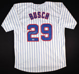 Michael Busch Signed Chicago Cubs Pinstripe Jersey (Beckett) 2025 Team HR Leader