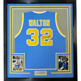 Framed Autographed/Signed Bill Walton 35x39 UCLA Blue Jersey JSA COA