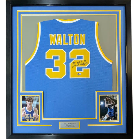 Framed Autographed/Signed Bill Walton 35x39 UCLA Blue Jersey JSA COA