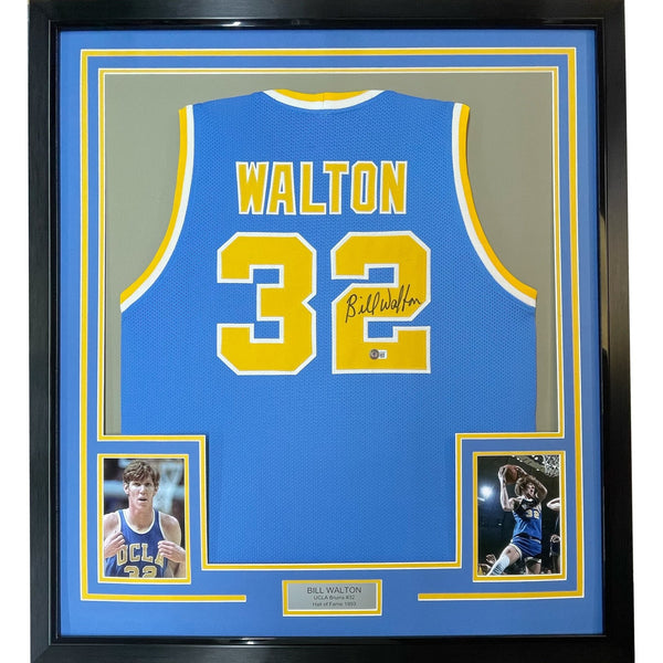 Framed Autographed/Signed Bill Walton 35x39 UCLA Blue Jersey JSA COA