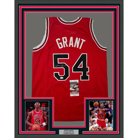 Framed Autographed/Signed Horace Grant 33x42 Chicago Red Jersey JSA COA