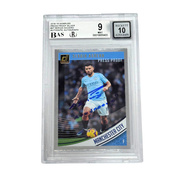 Sergio Aguero Signed & Inscribed "Aguerooo" 2018 Panini Donruss - BGS 9 AUTO 10