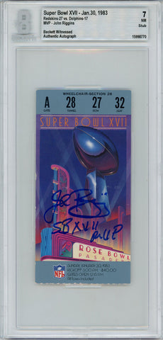 John Riggins Autographed Super Bowl XVII Ticket Stub SB MVP Grade 7 BAS 42971