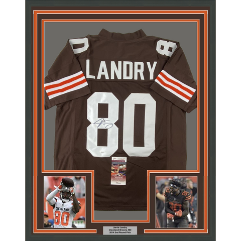 FRAMED Autographed/Signed JARVIS LANDRY 33x42 Cleveland Brown Football Jersey JS