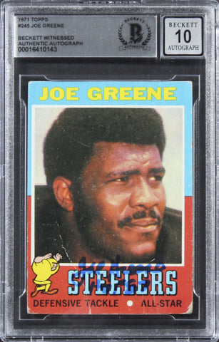 Steelers Joe Greene "HOF 87" Signed 1971 Topps #245 RC Auto 10! BAS Slabbed 4