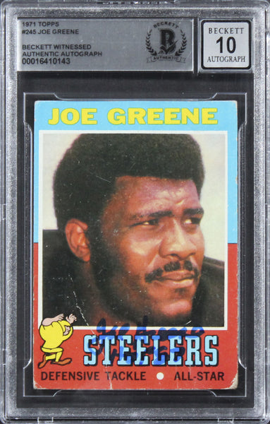 Steelers Joe Greene "HOF 87" Signed 1971 Topps #245 RC Auto 10! BAS Slabbed 4