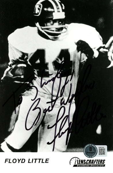 Floyd Little Signed Denver Broncos 5x7 Ad Card To Shirley Beckett 45097