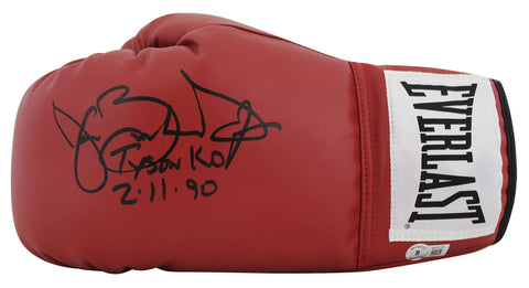Buster Douglas "Tyson KO 2-11-90" Signed Left Hand Red Boxing Glove BAS Witness
