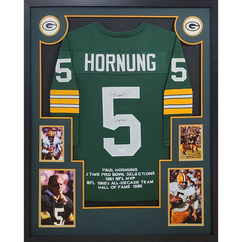 Paul Hornung Autographed Signed Framed Stat Green Bay Packers Jersey JSA