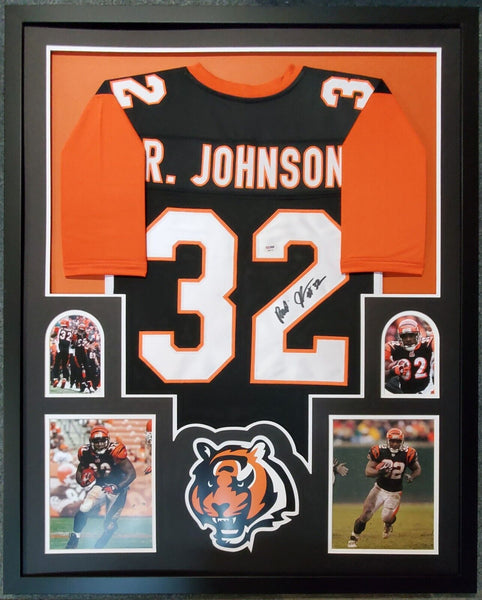 FRAMED CINCINNATI BENGALS RUDI JOHNSON AUTOGRAPHED JERSEY PSA COA