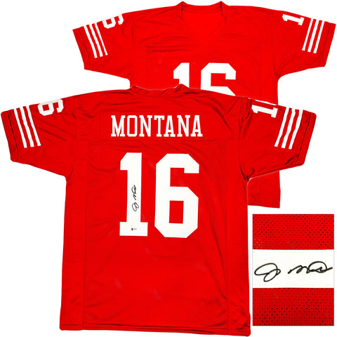 SAN FRANCISCO 49ERS JOE MONTANA AUTOGRAPHED RED JERSEY BECKETT BAS STOCK #224669