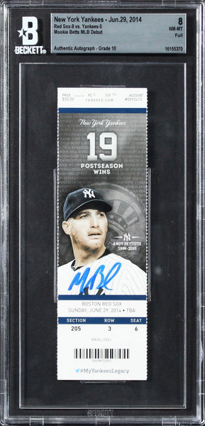 Red Sox Mookie Betts Signed 6/29/14 MLB Debut Ticket NM-MT 8 Auto 10 BAS Slabbed