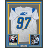 FRAMED Autographed/Signed Joey Bosa 33x42 #97 Los Angeles White Jersey JSA COA