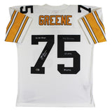 Steelers Joe Greene "Career Stat" Signed White M&N TB Jersey BAS Witnessed