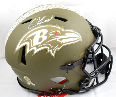 Ed Reed Signed Ravens F/S Salute to Service Speed Authentic Helmet- Beckett W