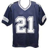 Deion Sanders Autographed/Signed Pro Style Blue Jersey Beckett 25064
