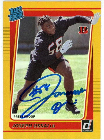 Joseph Ossai Autographed 2021 Donruss Gold Holo Proof Trading Card Beckett 50163