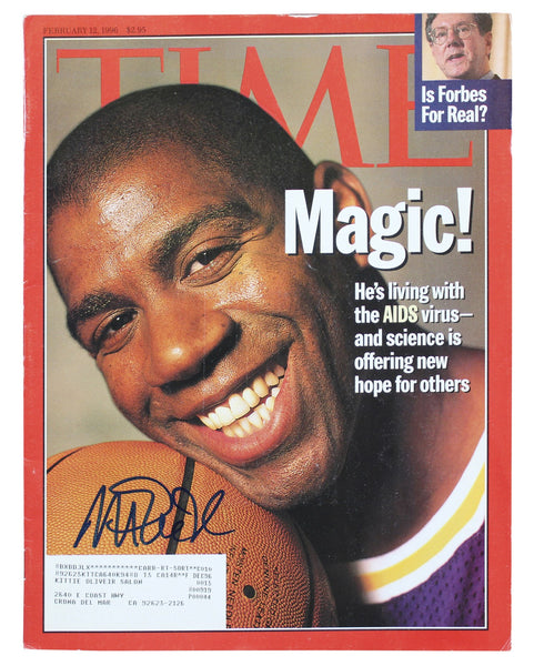 Lakers Magic Johnson Authentic Signed February 1996 Time Magazine BAS Witnessed
