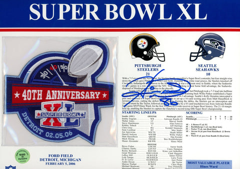 Hines Ward Autographed Pittsburgh Steelers SB XL Patch Stat Card Beckett 54957