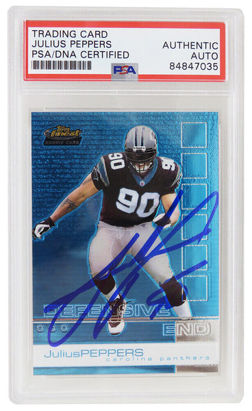 Julius Peppers Signed Panthers 2002 Topps Finest Rookie Card #77 - (PSA Slabbed)