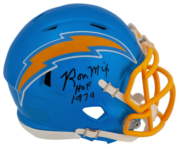 Ron Mix Signed Chargers FLASH Riddell Mini Helmet w/HOF 1979 - (SCHWARTZ COA)