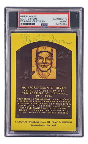 Monte Irvin Signed 4x6 New York Giants HOF Plaque Card PSA/DNA 85027862