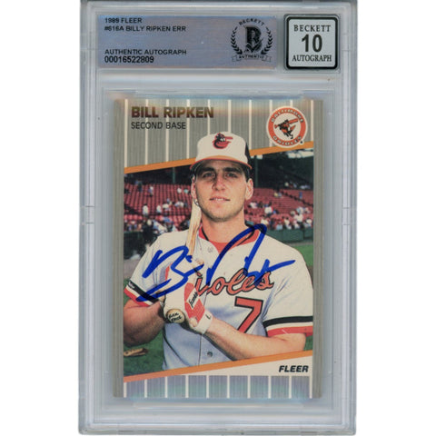 Billy Ripken Autographed 1989 Fleer 616 Trading Card 10 Grade Beckett 49373