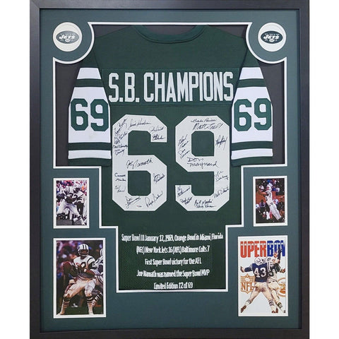 1969 New York Jets Team Autographed Signed Framed by 25 Namath Jersey BECKETT
