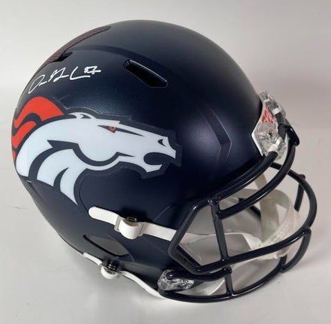 Dre Greenlaw Autographed Denver Broncos Navy Full-Size Replica Helmet - BAS COA