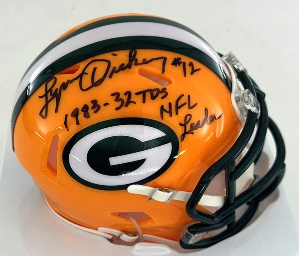 Packers LYNN DICKEY Signed Riddell Speed Mini Helmet AUTO w/ 1983-32 TD's - BAS