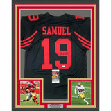 FRAMED Autographed/Signed DEEBO SAMUEL 33x42 San Francisco Black Jersey JSA COA