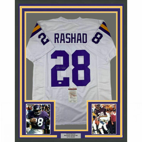 FRAMED Autographed/Signed AHMAD RASHAD 33x42 Minnesota White Jersey JSA COA Auto
