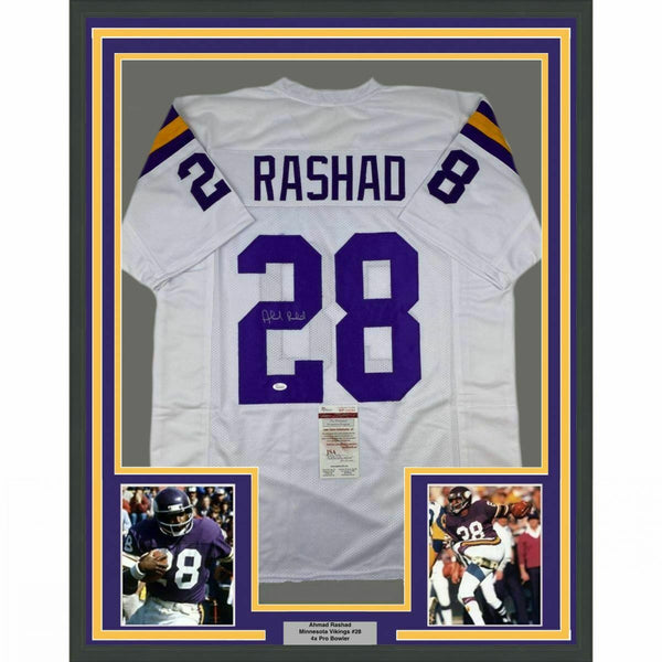 FRAMED Autographed/Signed AHMAD RASHAD 33x42 Minnesota White Jersey JSA COA Auto