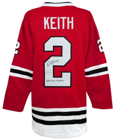 Duncan Keith Signed Red Custom Hockey Jersey w/2015 Conn Smythe - (SCHWARTZ COA)